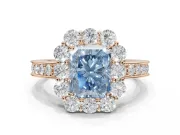 Radiant Cut Vintage Halo Engagement Ring Setting for a Fancy Blue Lab-Grown Diamond | Milgrain Channel Band | Rose Gold