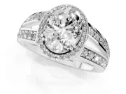 Oval Cut Diamond Halo Ring Set in Platinum with Double Pavé Split Shank