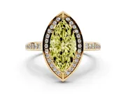 Fancy Yellow Marquise Cut Diamond Halo Pavé Split Shank Ring Set in Yellow gold with Prong Setting