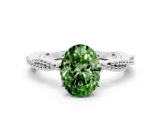 Fancy Green Oval Cut Diamond Solitaire Ring Set in White gold with Twisted Band and Bead Prong Setting