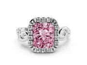 Radiant Cut Filigree Halo Engagement Ring Setting for a Fancy Pink Lab-Grown Diamond | Platinum