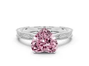 Fancy Pink Heart Cut Diamond Solitaire Milgrain Engraved Band Set in White gold with Prong Setting