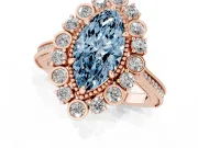 Marquise Scalloped Halo Engagement Ring Setting for a Fancy Blue Lab-Grown Diamond | Milgrain Edges | Rose Gold