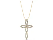 Round Lab-Grown Diamond Pavé Cross Pendant Necklace | Open Marquise Arms | Yellow Gold