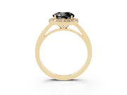 Fancy Black Round Cut Diamond Halo Ring Set in Yellow gold with Solitaire Band and Prong Setting