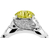 Fancy Yellow Round Cut Diamond Leaf-Inspired Engagement Ring Set in Silver with Round Accents