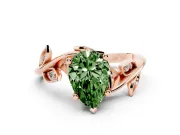 Fancy Green Pear Cut Diamond Solitaire Twist Engagement Ring Set in Rose gold with Pavé Leaf Accents