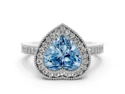 Fancy Blue Heart Cut Diamond Round Halo Ring Set in Silver with Pavé Band