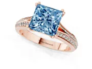 Princess Cut Split Shank Engagement Ring Setting for a Fancy Blue Lab-Grown Diamond | Pave Band | Rose Gold
