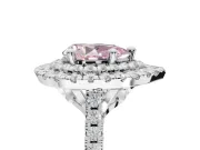 Fancy Pink Pear-Shaped Lab-Grown Diamond Double Halo Statement Ring Set in Sterling Silver with Pavé Band