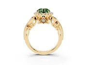 Round Vintage Halo Engagement Ring Setting for a Fancy Green Lab-Grown Diamond | Bezel Shoulder Accents | Yellow Gold