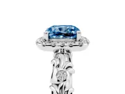 Cushion Cut Leaf Halo Engagement Ring Setting for a Fancy Blue Lab-Grown Diamond | Bezel Accents | White Gold