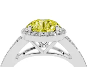 Round Halo Engagement Ring Setting for a Fancy Yellow Lab-Grown Diamond | Pave Split Shank | Platinum