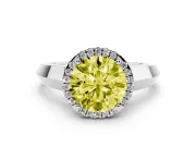 Fancy Yellow Round Cut Diamond Halo Ring Set in Platinum with Cathedral Band and Prong Setting