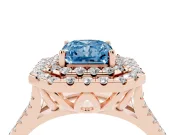 Radiant Cut Halo Split Shank Engagement Ring Setting for a Fancy Blue Lab-Grown Diamond | Pavé Strands | Rose Gold