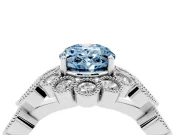 Oval Scalloped Halo Engagement Ring Setting for a Fancy Blue Lab-Grown Diamond | Heart Pavé Band | Platinum