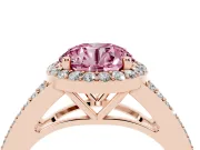 Round Halo Engagement Ring Setting for a Fancy Pink Lab-Grown Diamond | Pave Split Shank | Rose Gold