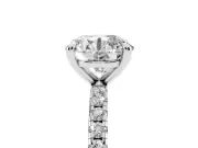 Round Cut Diamond Brilliant Solitaire Ring Set in Platinum with Pavé Band and Prong Setting