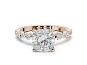 Cushion Cut Pavé Solitaire Engagement Ring Setting | Alternating Accents | Rose Gold