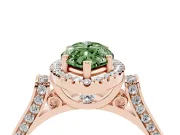 Fancy Green Marquise Cut Diamond Halo Ring Set in Rose gold with Pavé-Lined Split Shank Band