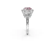 Round Three Stone Halo Engagement Ring Setting for a Fancy Pink Lab-Grown Diamond | Platinum