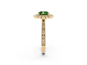 Fancy Green Cushion Cut Diamond Halo Milgrain Pavé Ring Set in Yellow gold with Prong Setting
