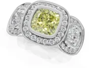 Cushion Cut Three Stone Halo Engagement Ring Setting for a Fancy Yellow Lab-Grown Diamond | Bezel Set | Sterling Silver
