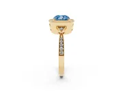Fancy Blue Cushion Cut Diamond Halo Engagement Ring Set in Yellow gold with Milgrain Pavé Band
