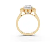 Asscher Cut Vintage Milgrain Bezel Cluster Halo Engagement Ring Setting | Plain Band | Yellow Gold