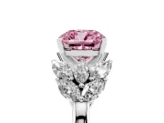 Fancy Pink Cushion Cut Diamond Cluster Leaf Design Ring Set in Platinum with Prong Setting