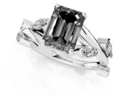 Fancy Black Emerald Cut Diamond Solitaire Ring Set in Platinum with Twisted Marquise Accent Band