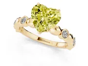 Heart-Shaped Station Engagement Ring Setting for a Fancy Yellow Lab-Grown Diamond | Yellow Gold