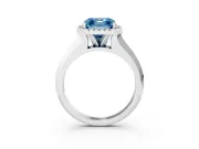 Fancy Blue Asscher Cut Diamond Halo Ring Set in White gold with Cathedral Band and Prong Setting