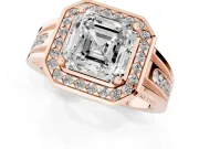 Asscher Cut Vintage Halo Engagement Ring Setting | Channel-Set Split Shank | Rose Gold