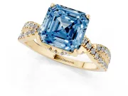 Asscher Cut Twisted Pave Engagement Ring Setting for a Fancy Blue Lab-Grown Diamond | Split Shank | Yellow Gold