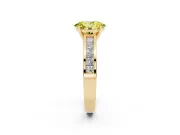 Fancy Yellow Oval Cut Diamond Solitaire Ring Set in Yellow gold with Channel-Set Band and Prong Setting
