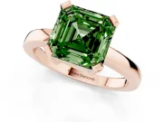 Fancy Green Asscher Cut Diamond Solitaire Ring Set in Rose gold with Prong Head and Smooth Polished Band