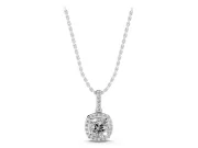 Cushion Cut Lab-Grown Diamond Halo Pendant Necklace | Pavé Bail | Sterling Silver