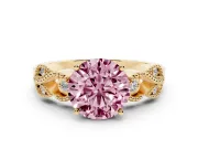 Round Vintage Engagement Ring Setting for a Fancy Pink Lab-Grown Diamond | Yellow Gold