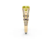 Fancy Yellow Asscher Cut Diamond Split Shank Ring Set in Yellow gold with Pavé Band and Prong Setting
