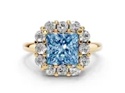 Princess Cut Cluster Halo Engagement Ring Setting for a Fancy Blue Lab-Grown Diamond | Large Round Accents | Yellow Gold
