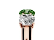 Cushion Cut Three Stone Engagement Ring Setting for a Fancy Green Lab-Grown Diamond | Basket Prong Heads | Rose Gold