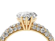 Heart-Shaped Multi Row Pave Solitaire Engagement Ring Setting | Domed Shoulders | Yellow Gold