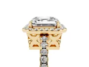 Asscher Cut Halo Engagement Ring Setting | Half Pave Band | Yellow Gold