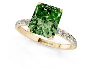 Radiant Cut Pave Solitaire Engagement Ring Setting for a Fancy Green Lab-Grown Diamond | Slim Band | Yellow Gold