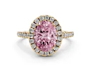 Oval Raised Halo Engagement Ring Setting for a Fancy Pink Lab-Grown Diamond | Yellow Gold