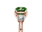 Cushion Cut Hidden Halo Three Stone Engagement Ring Setting for a Fancy Green Lab-Grown Diamond | Rose Gold