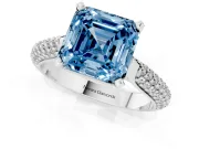 Asscher Cut Pavé Engagement Ring Setting for a Fancy Blue Lab-Grown Diamond | Multi-Row Shoulders | Sterling Silver