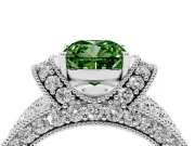 Cushion Cut Vintage Pave Engagement Ring Setting for a Fancy Green Lab-Grown Diamond | Milgrain Edges | Platinum