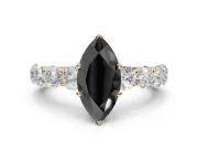 Marquise Side Stone Engagement Ring Setting for a Black Center | Yellow Gold